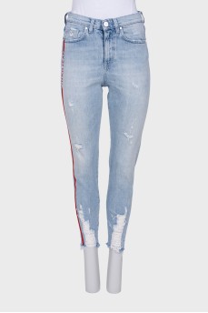 Light blue raw hem jeans