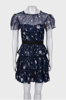 Dress decorated with rhinestones and embroidery