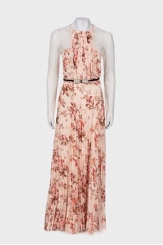 Maxi dress in floral print with lace
