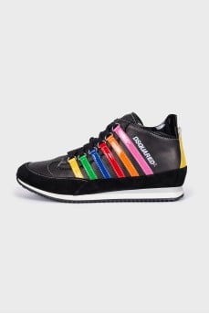 Leather sneakers with multicolour inserts