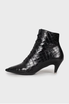 Leather mid-heel ankle boots