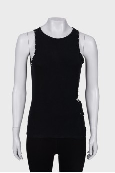 Black T-shirt decorated with rhinestones