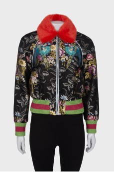 Cropped print jacket with patches