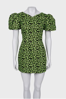 Black dress in green print