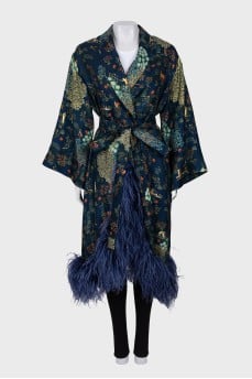 Jacket in print decorated with feathers
