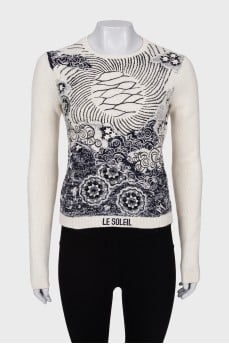 Cashmere sweater with embroidered print