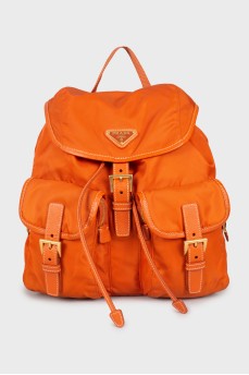 Textile backpack with brand logo