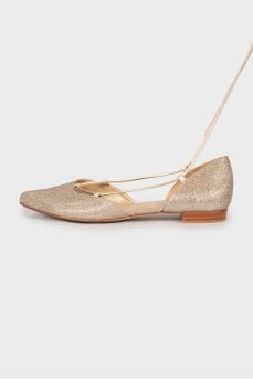 Silver tie ballerina shoes