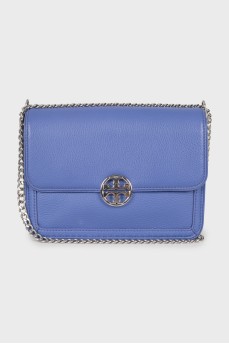 Leather bag with silver brand logo