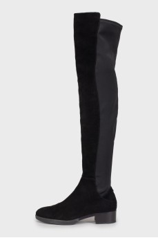 Black suede and leather over the knee boots