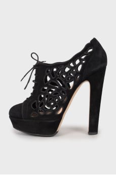 Perforated suede ankle boots