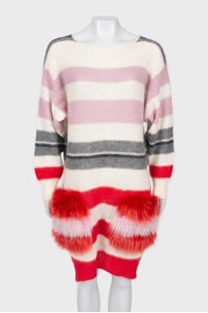 Striped sweater with embellished pockets