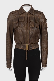 Distressed leather jacket