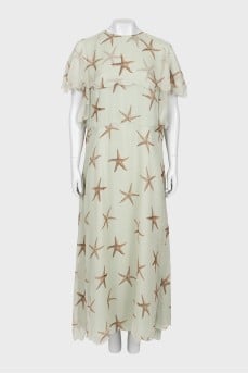 Silk maxi dress with frill