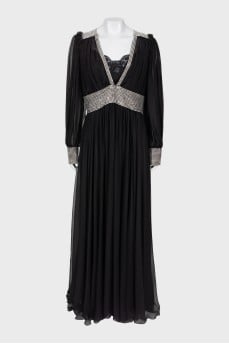 Silk dress decorated with rhinestones