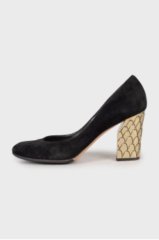 Suede shoes with embellished heels