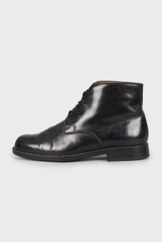 Patent lace-up boots