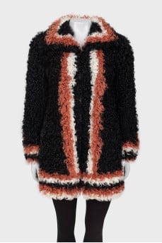 Three-color fur coat with long pile