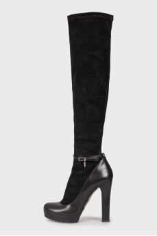 Combined high-heeled boots