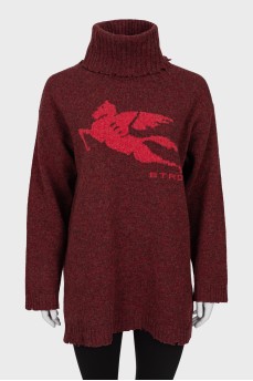 Long sweater with high neck