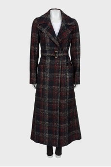 Checked maxi coat