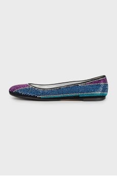 Suede ballet shoes decorated with rhinestones