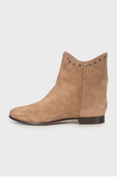 Suede boots with metal rhinestones
