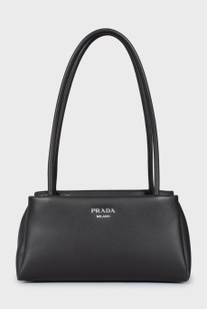 Black leather bag with logo