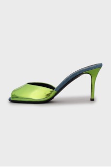 Two-tone high heel mules
