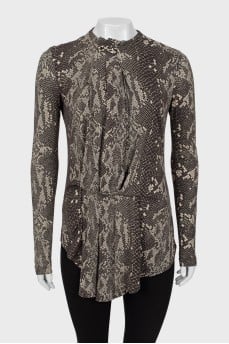 Animal print blouse with brooch