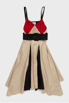 Combined color dress with belt