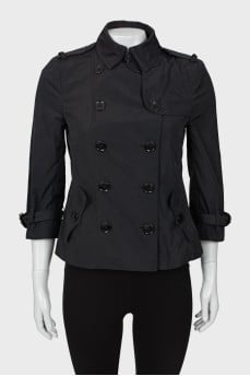 Cropped black trench coat