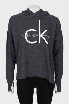 Gray hoodie with brand logo