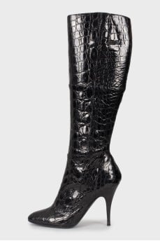 Embossed leather boots