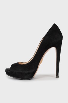 Suede black stilettos