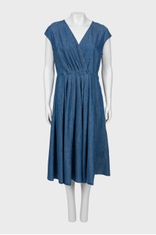 Denim dress with draped waist