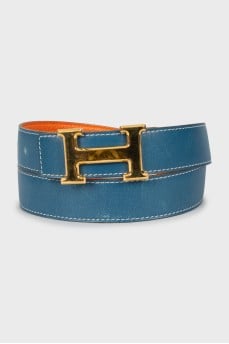 Leather belt with gold-tone hardware