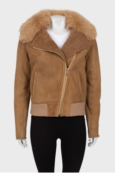 Brown sheepskin coat with fur