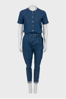 Denim overalls with silver hardware