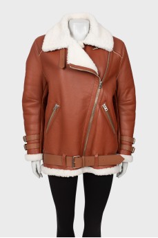 Leather coat on belt