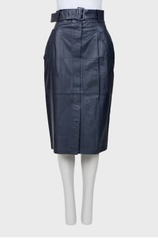 Leather blue skirt with a belt