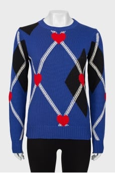 Knitted blue sweater with print