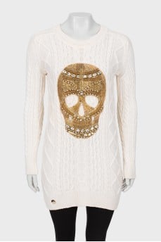 Wool sweater with skull decor