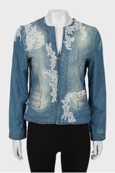 Denim jacket decorated with lace