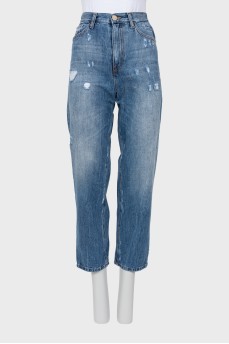 Blue mom fit jeans with ripped effect