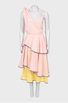 Dress with perforations and frills