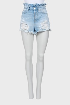 Ripped effect denim shorts