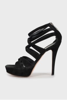 Suede sandals with zipper