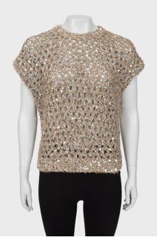 Knitted vest with silver sequins