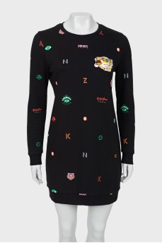 Black printed dress with tag